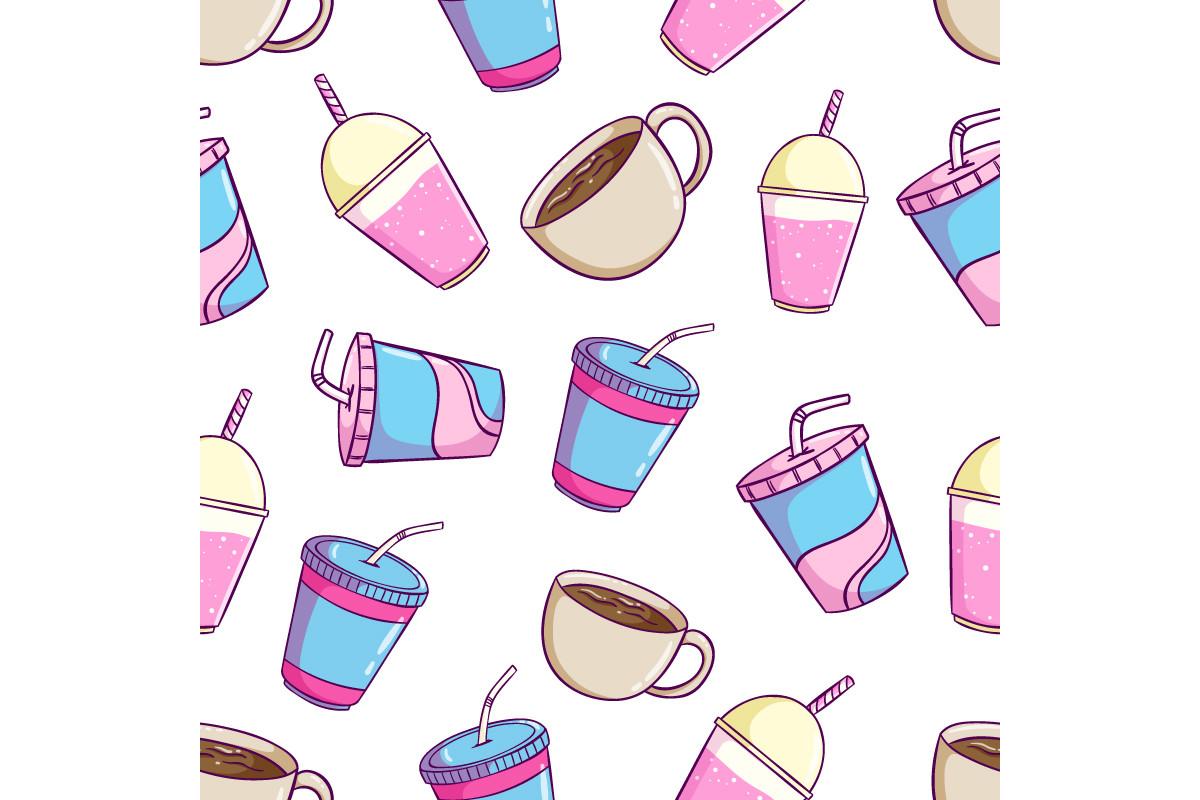 Cute Soda and Coffee Seamless Pattern