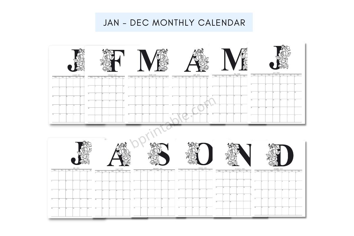 Alphabet 2022 Monthly Calendar