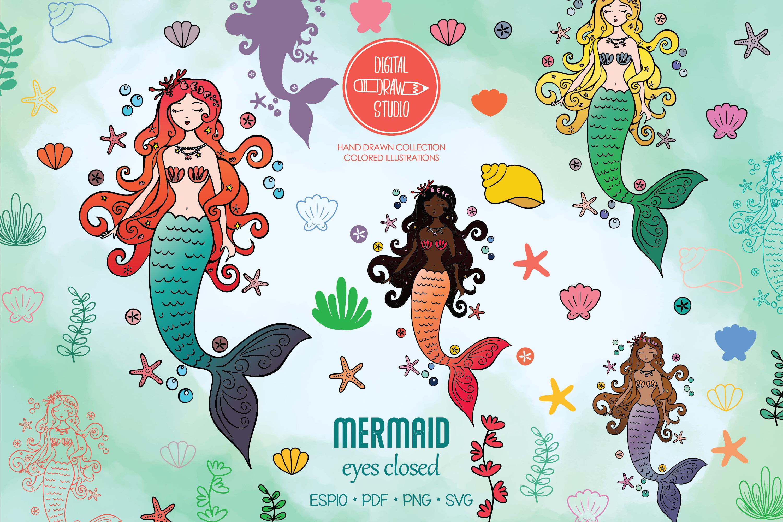 Colored Mermaid Eyes Closed | Sea Shell