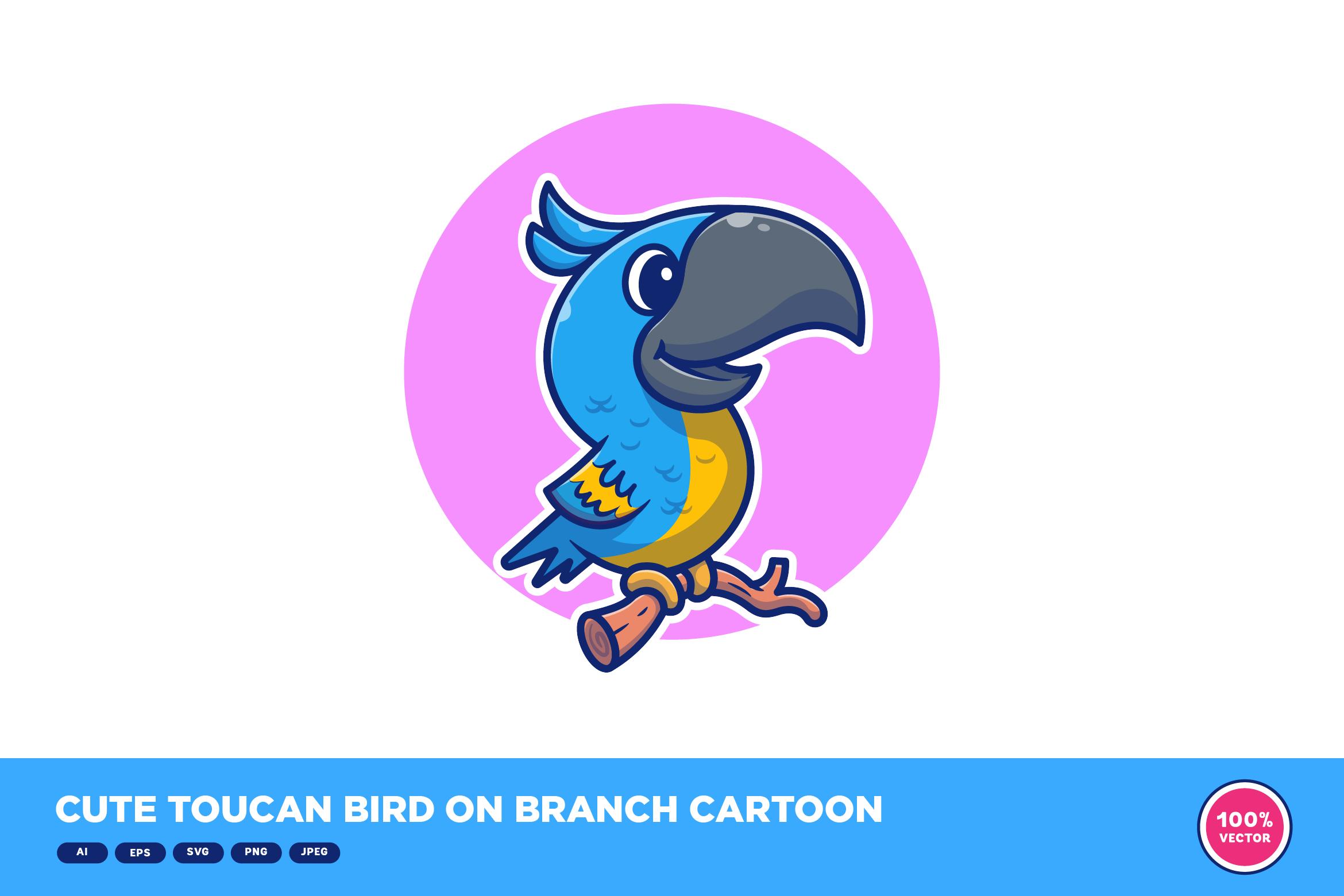 Cute Toucan Bird on Branch Cartoon
