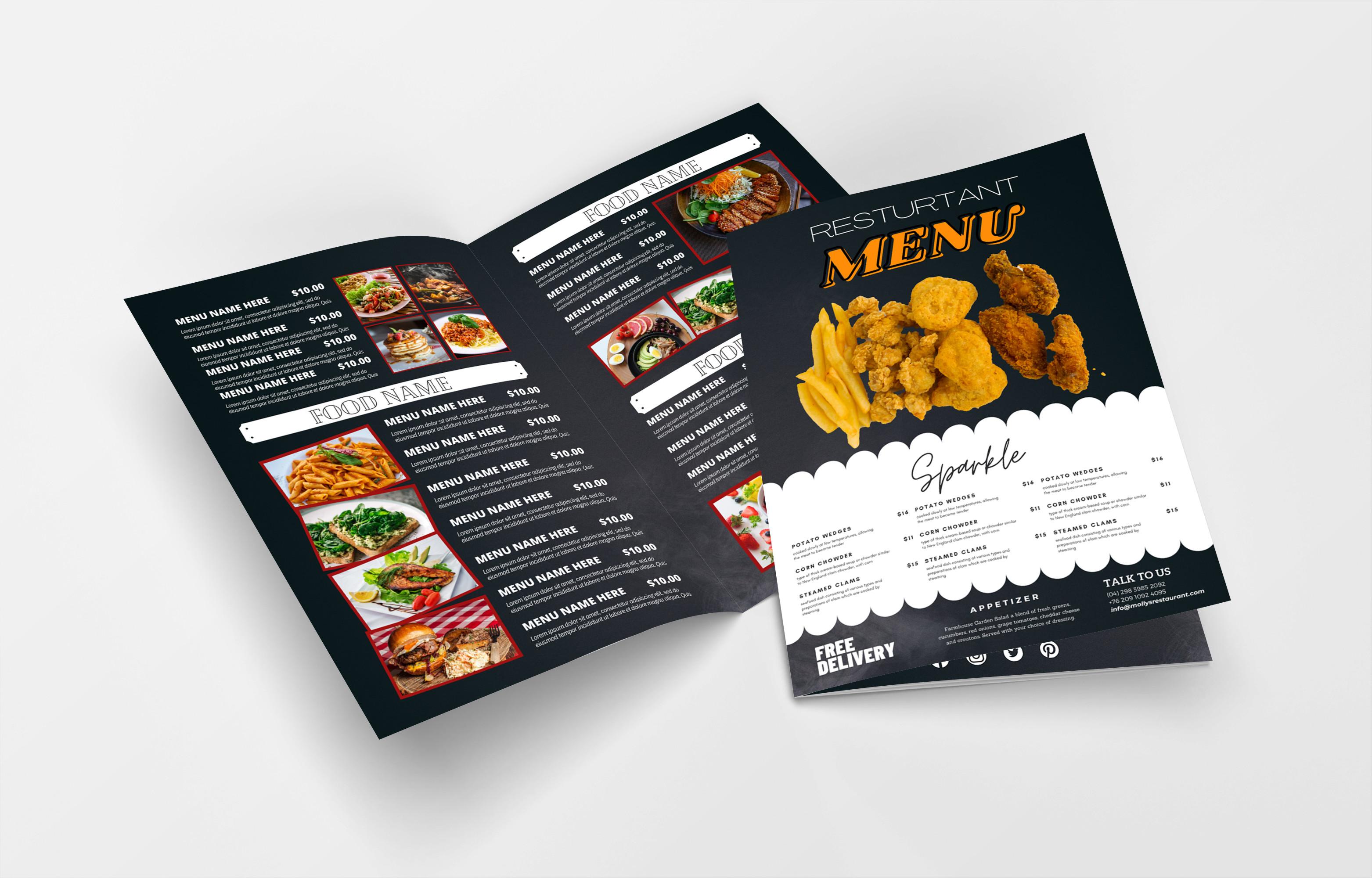 Bifold Food Menu Brochure Flyer Template