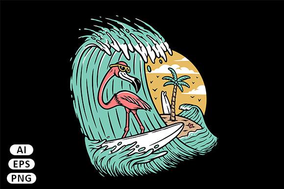 Cute Flamingo Surfing the Sea