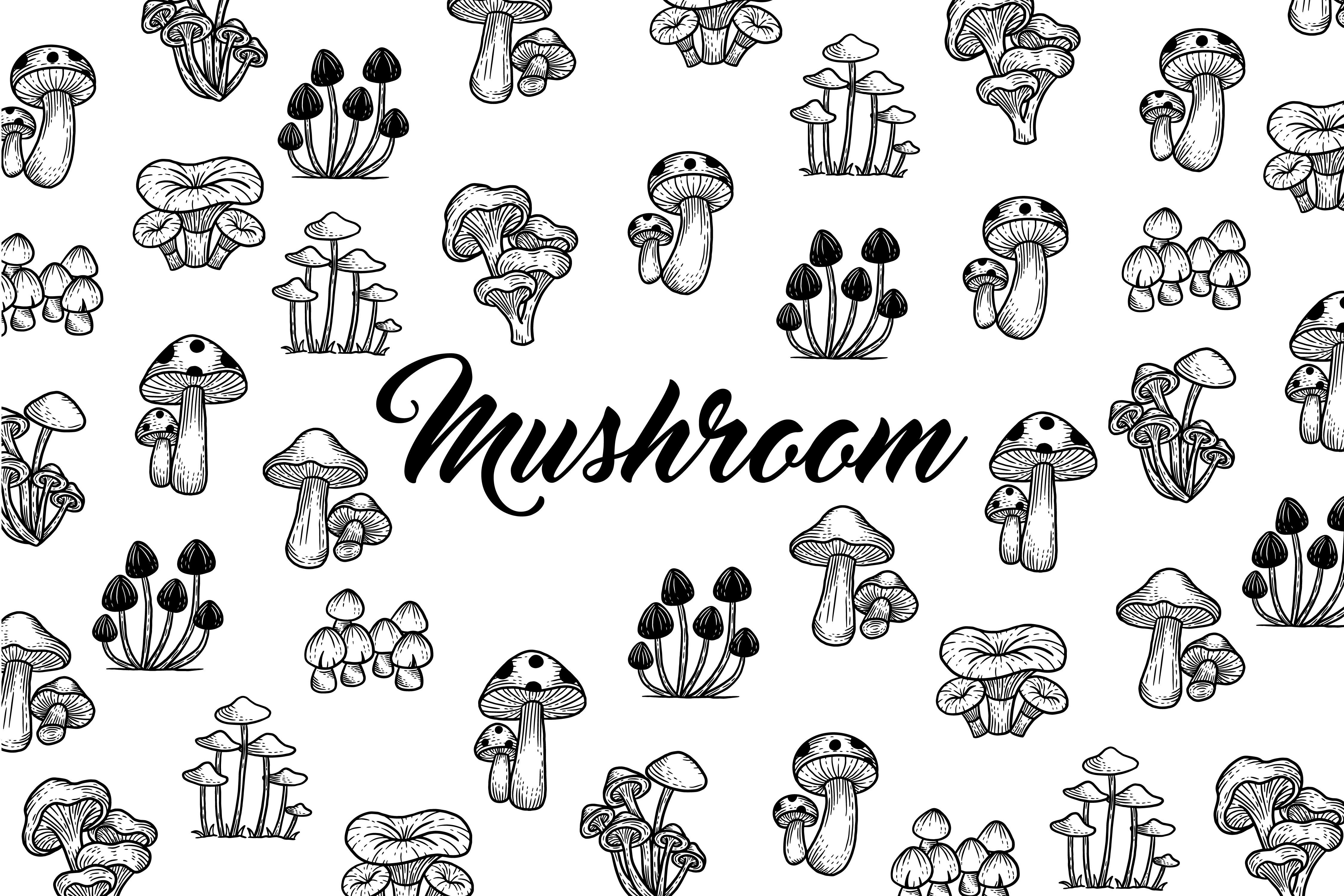 Set Mushroom Healthy Food Engraved