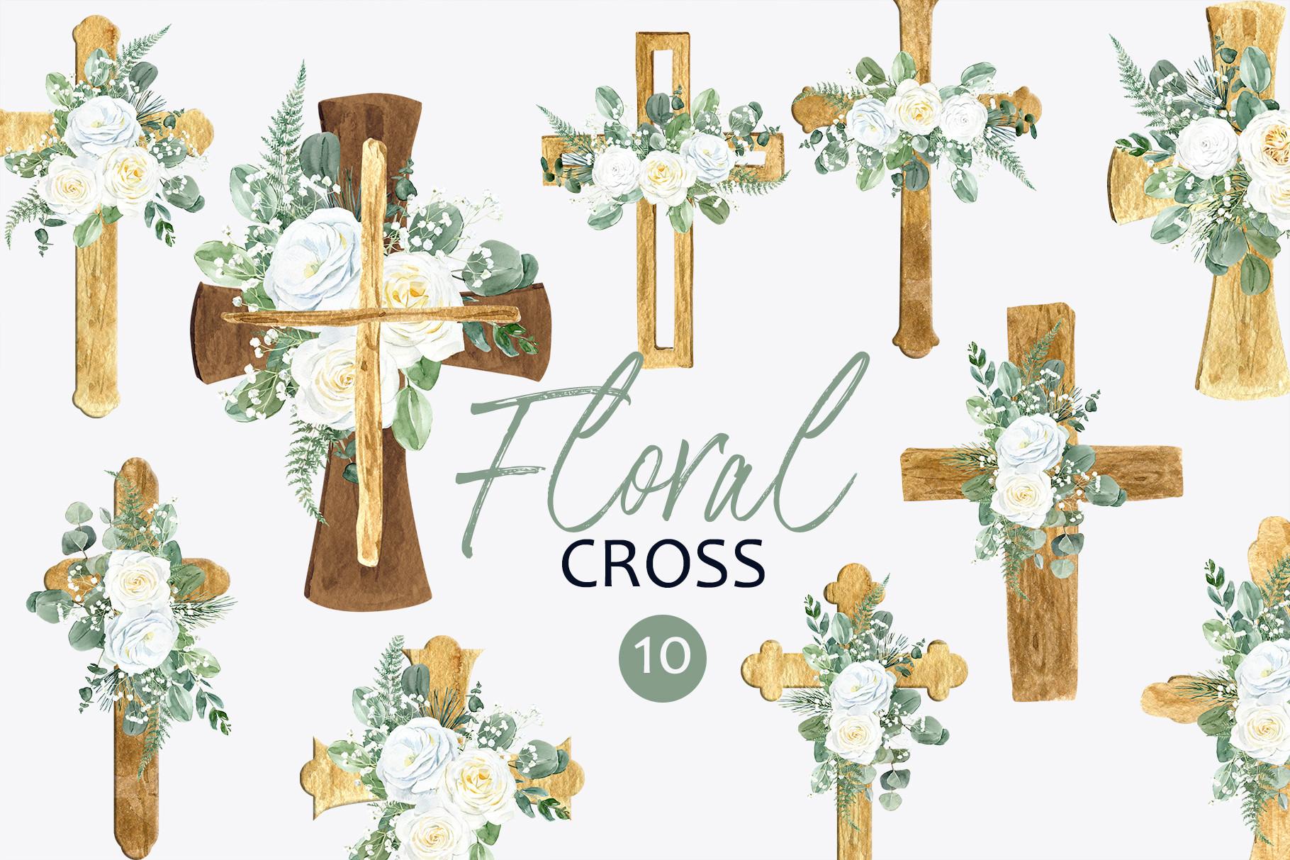 Watercolor Floral Cross Clipart