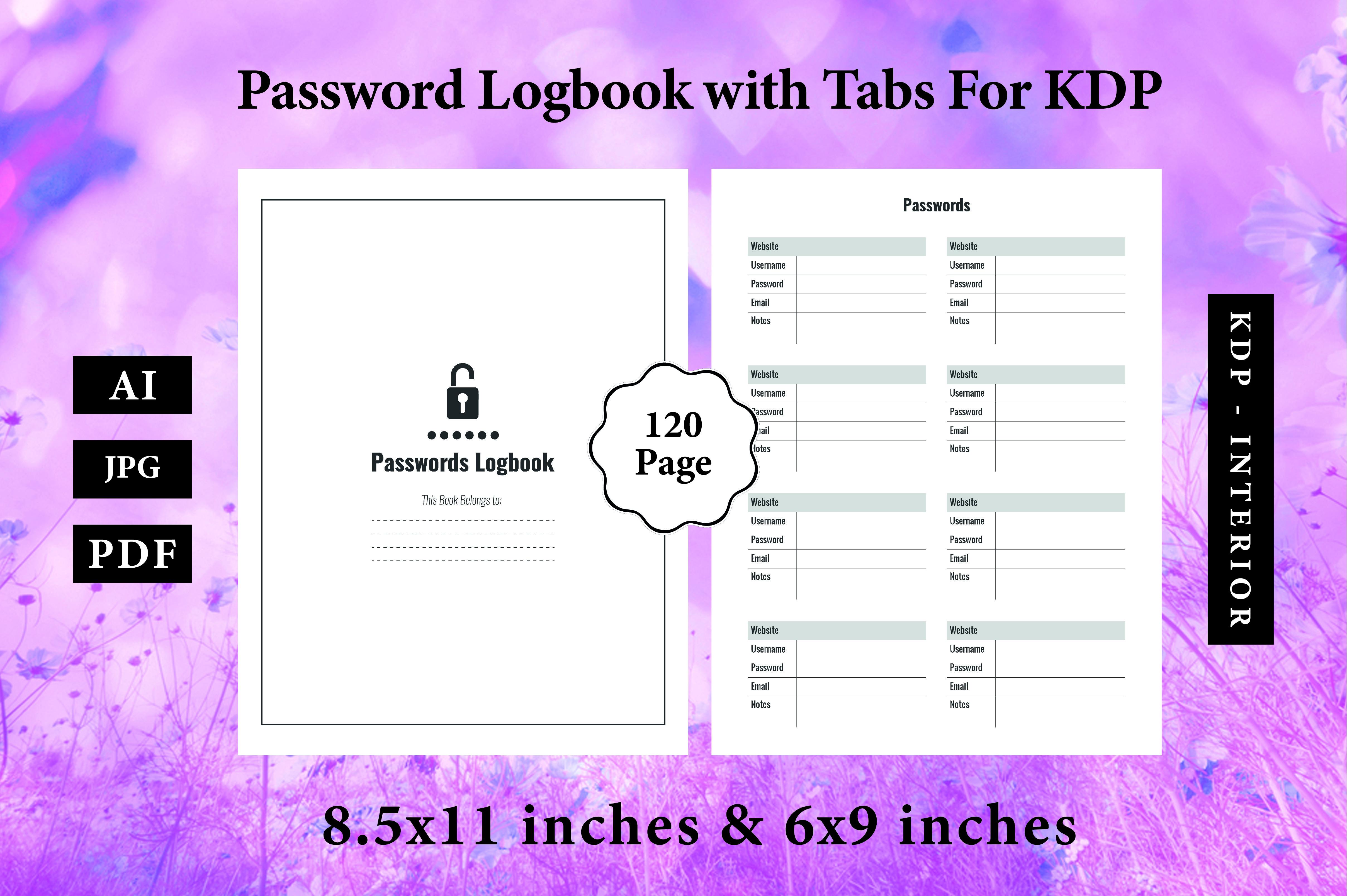 Password Logbook with Tabs for KDP