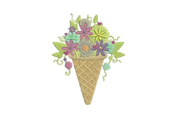 Ice Cream Cone with Flowers