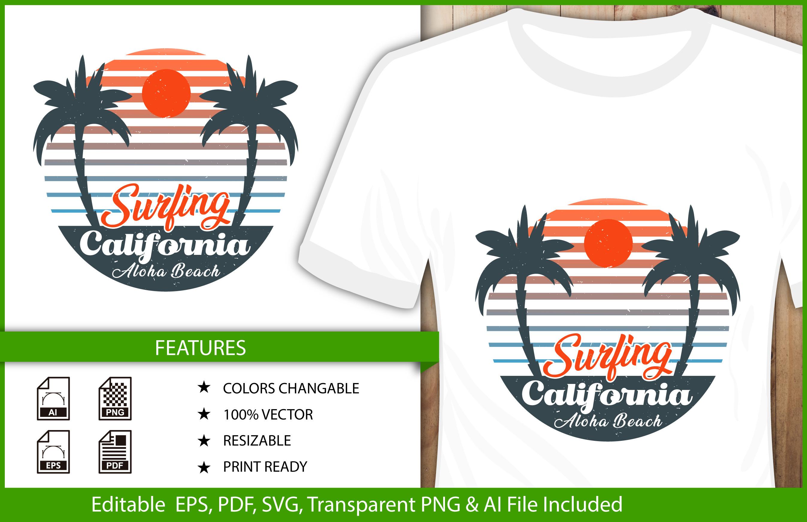 Surfing T-shirt Design California Beach