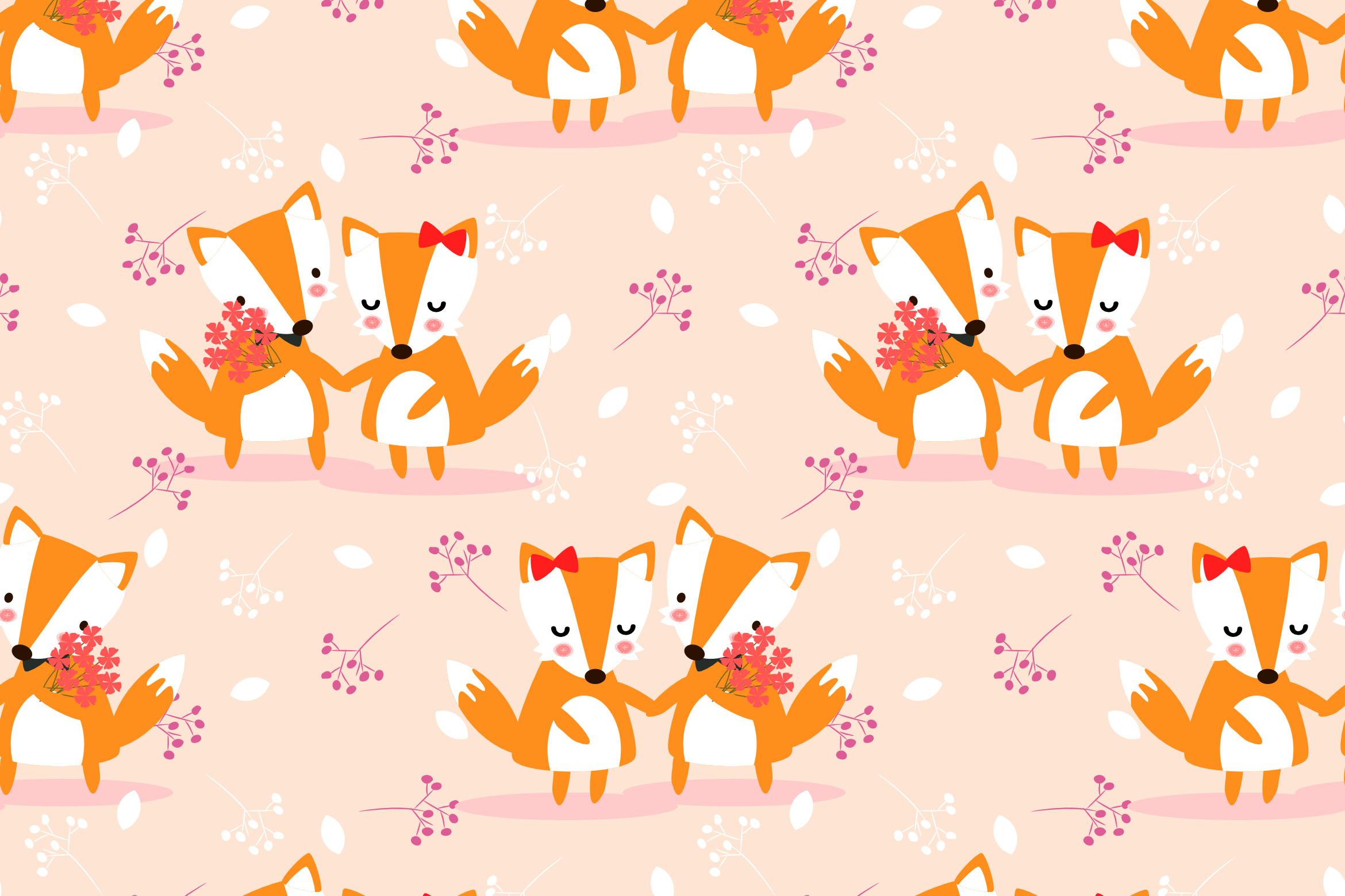 Cute Couple Fox Seamless Pattern