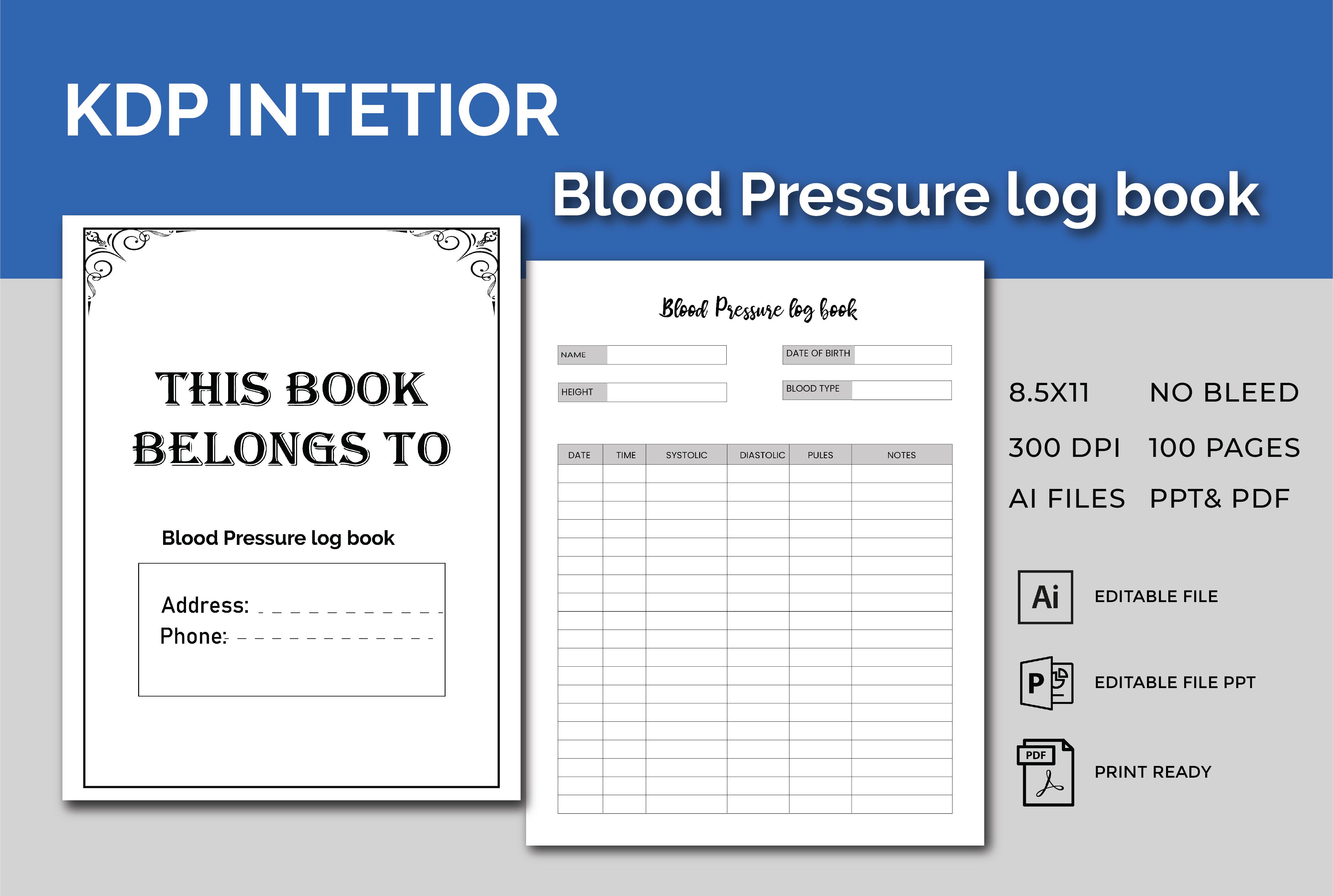Blood Pressure Log Book -KDP Interior