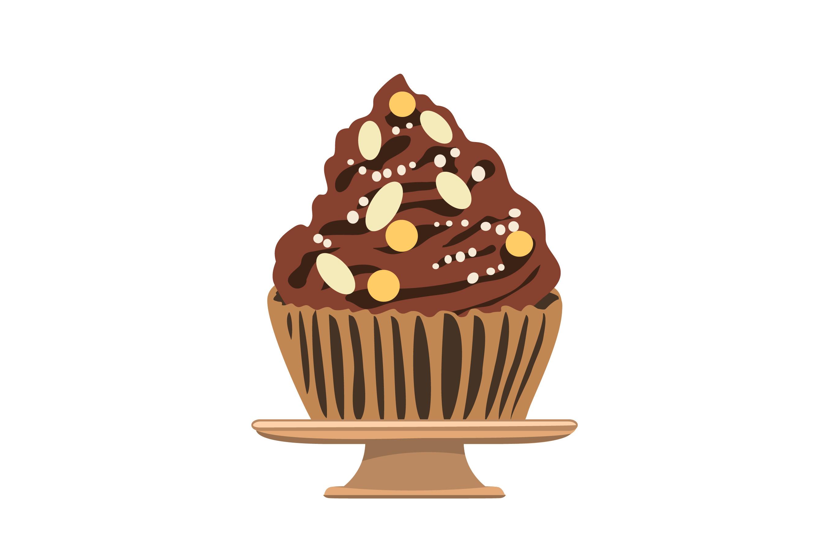 Cartoon Chocolate Cupcake Isolated Bg