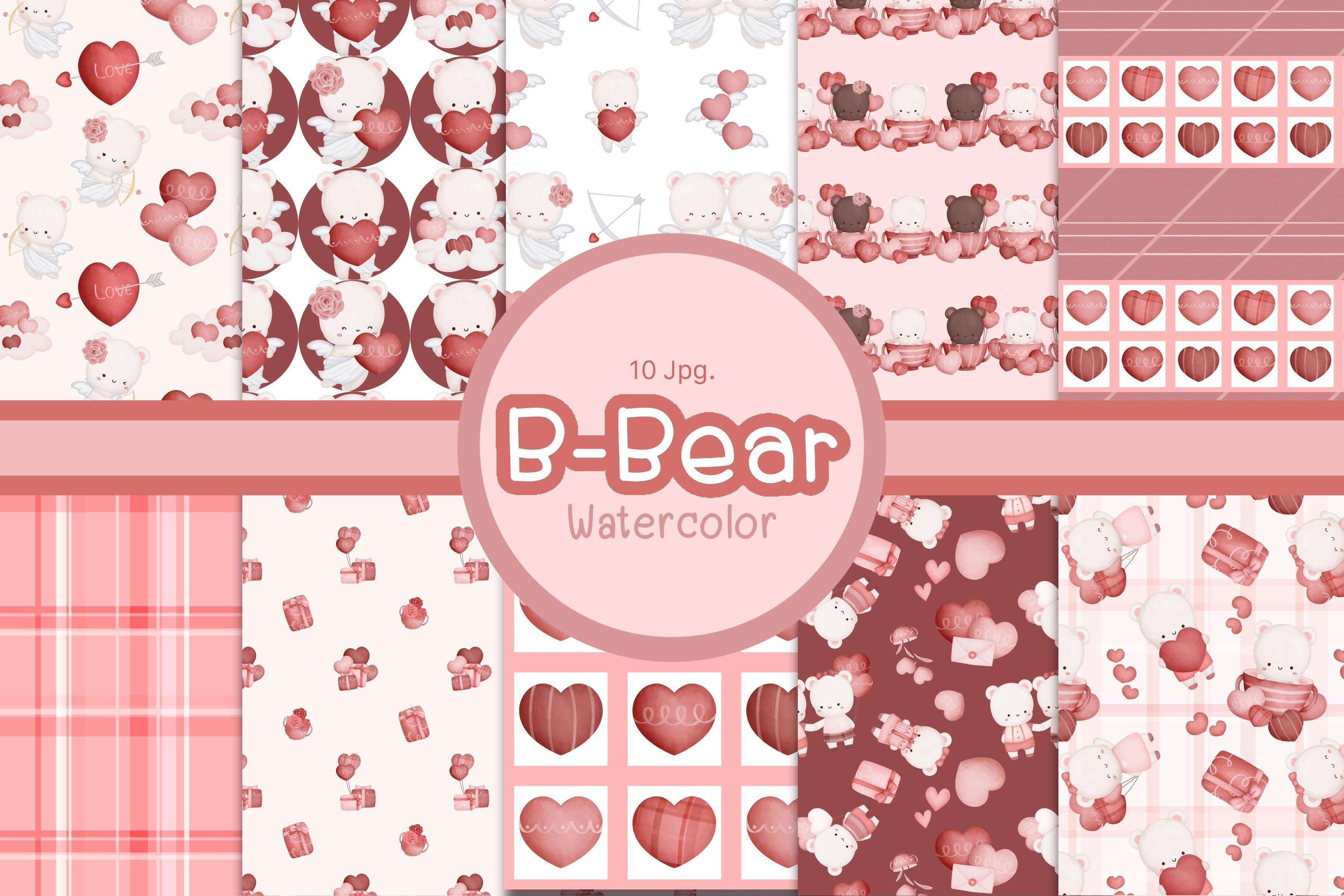 B-BEAR Watercolor Valentine (Patterns)