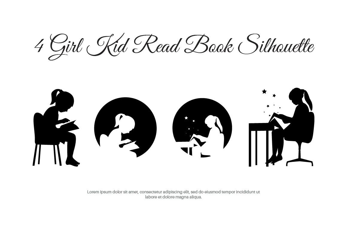 4 Girl Kid Read Book Silhouette