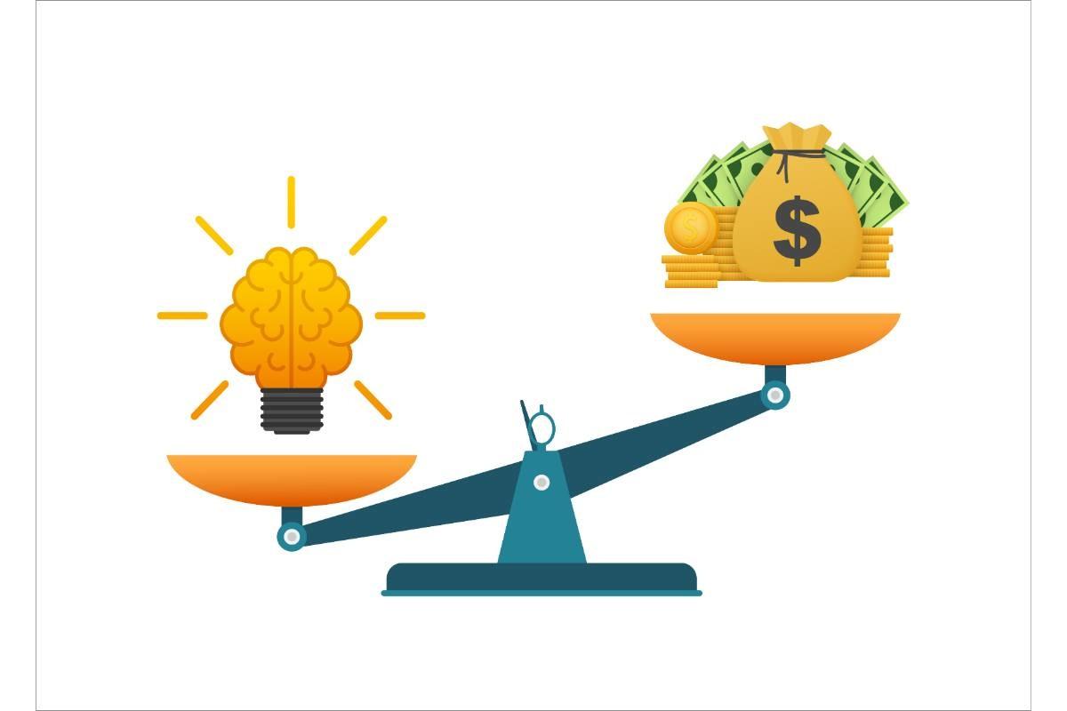 Light Bulb Idea and Money on Scales.