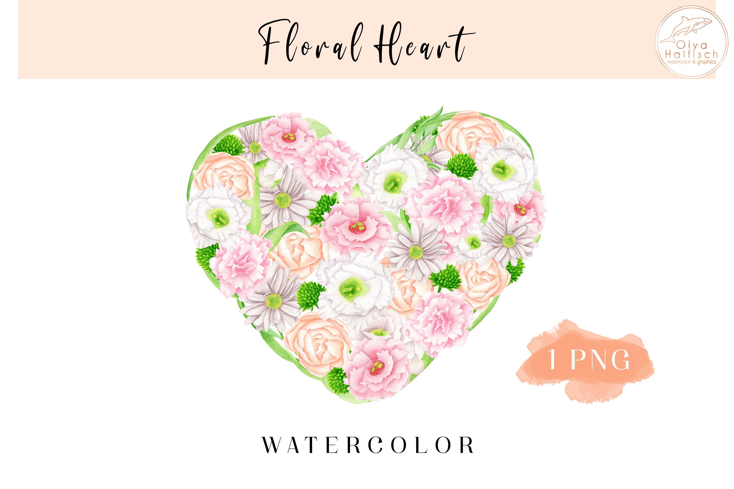 Floral Heart Watercolor Clipart PNG