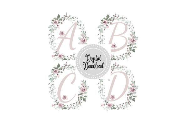 Pastel Floral Wreath Alphabet Clipart