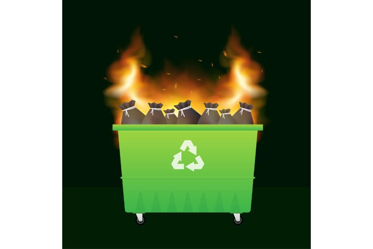Cartoon Illustration with Burning Garbag