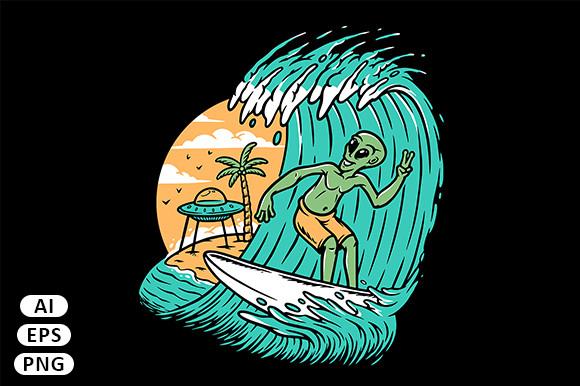 Aliens Surfing on the Beach