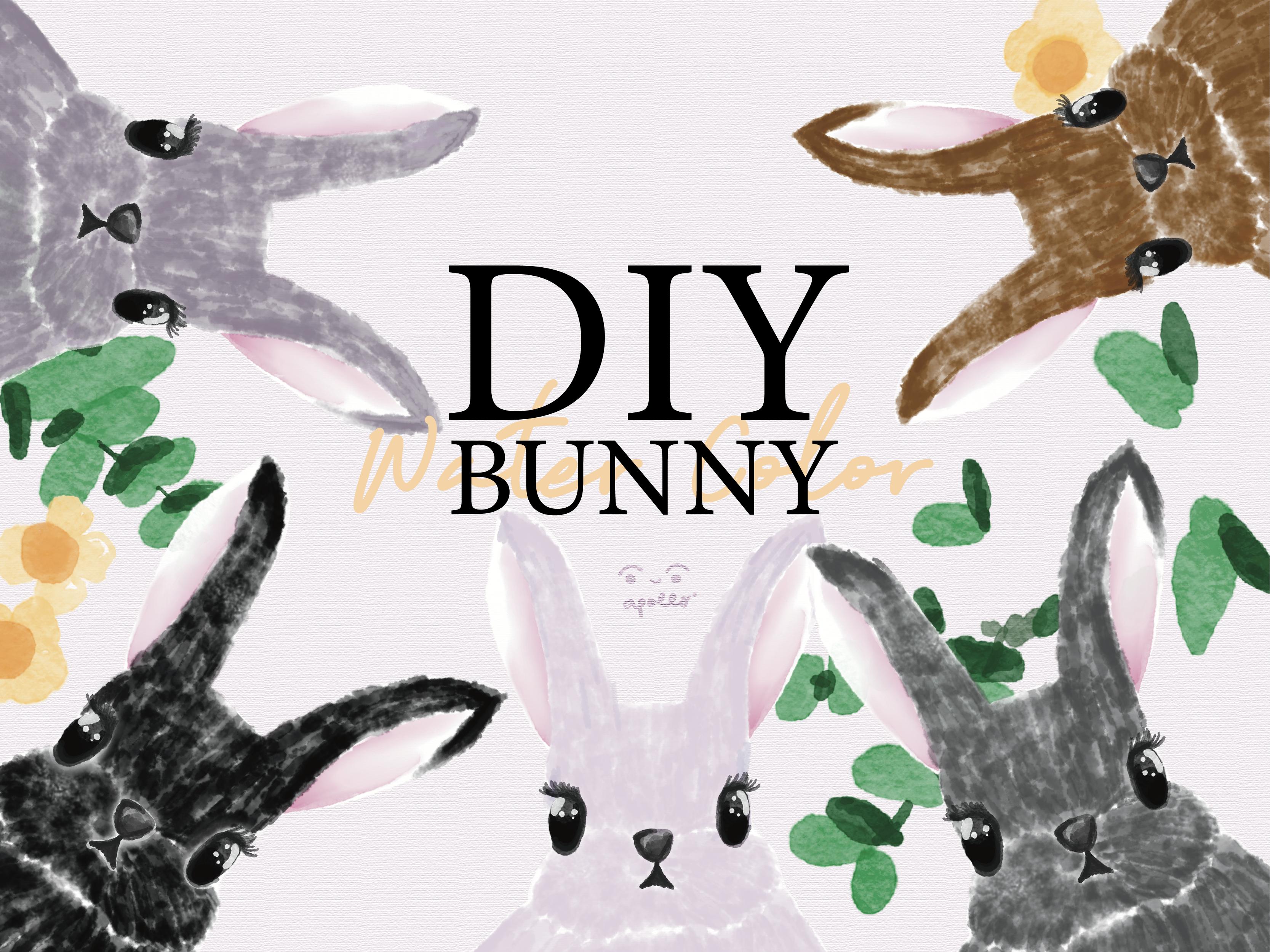 DIY 5 Rabbit Water Color Illustration