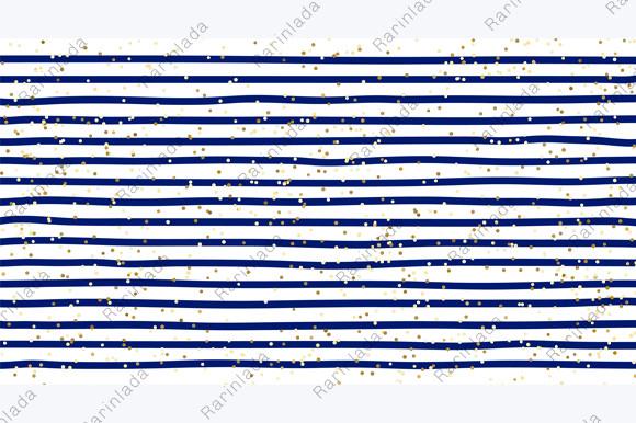 Blue Stripes Pattern Gold Glitter
