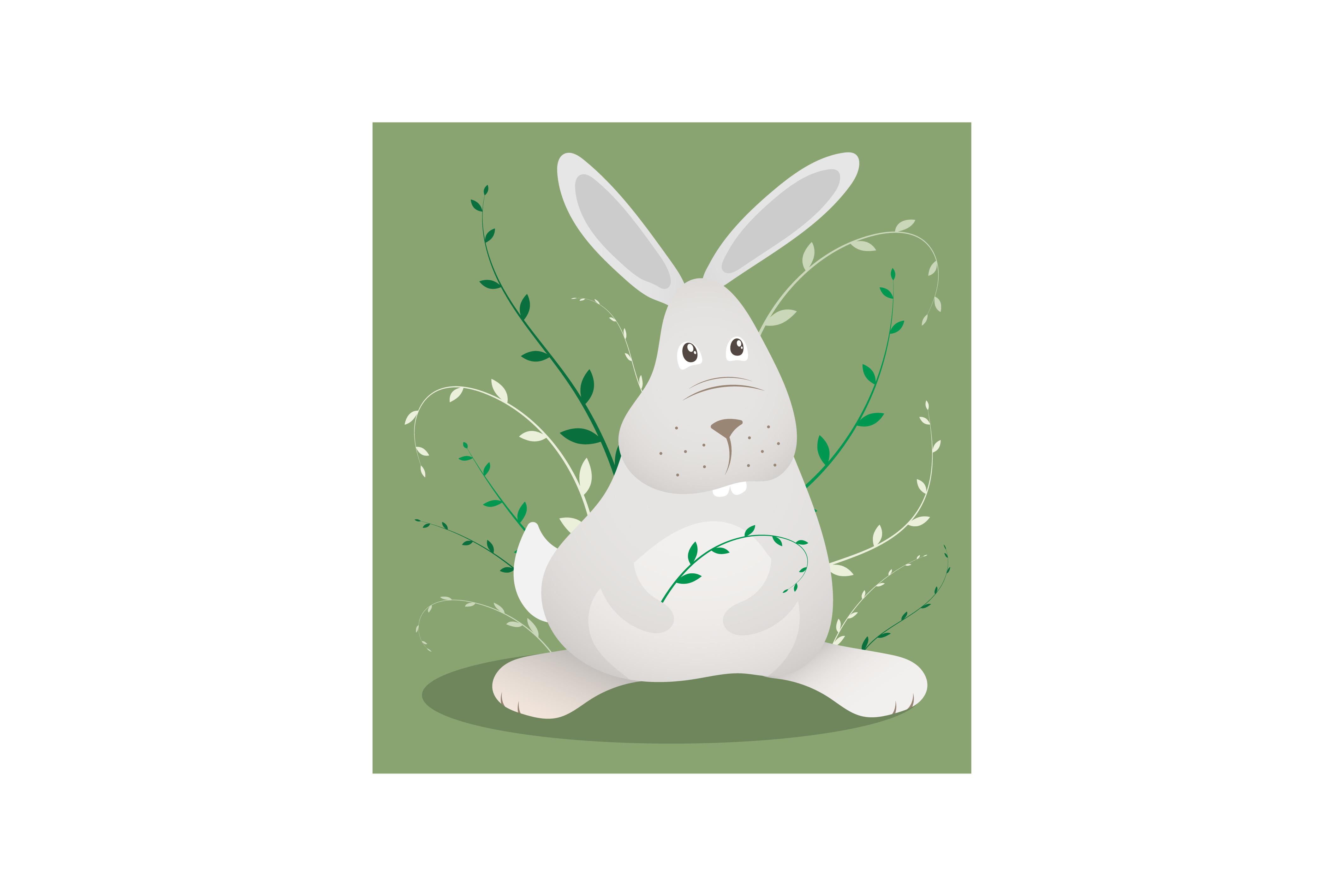 Little Funny Rabbit Sits on Green Meadow