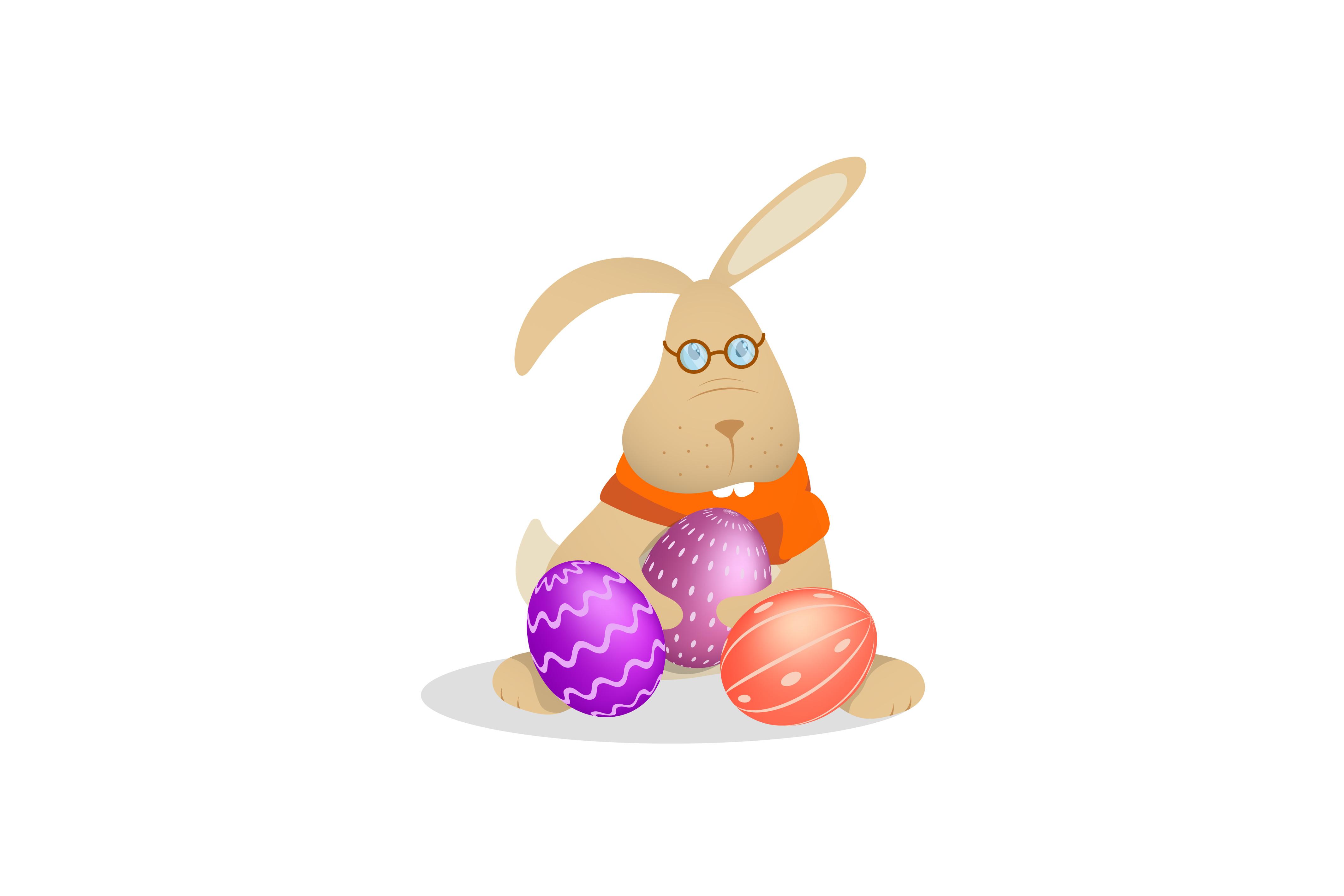 Little Funny Rabbit in Glasses and Orang
