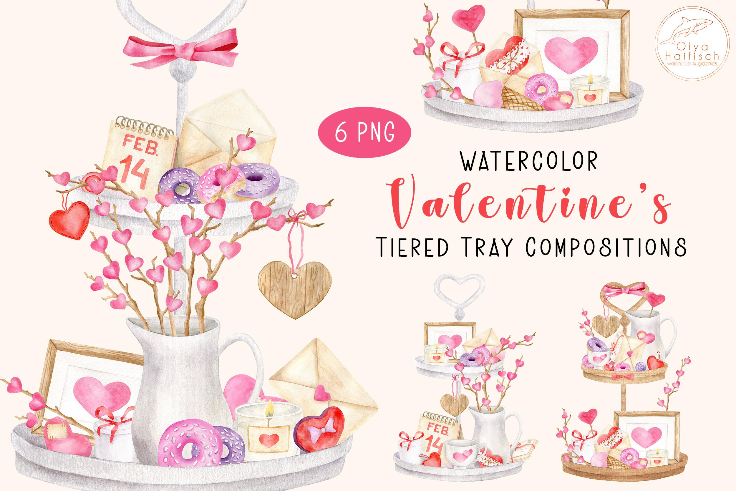 Valentines Tiered Tray Watercolor PNG