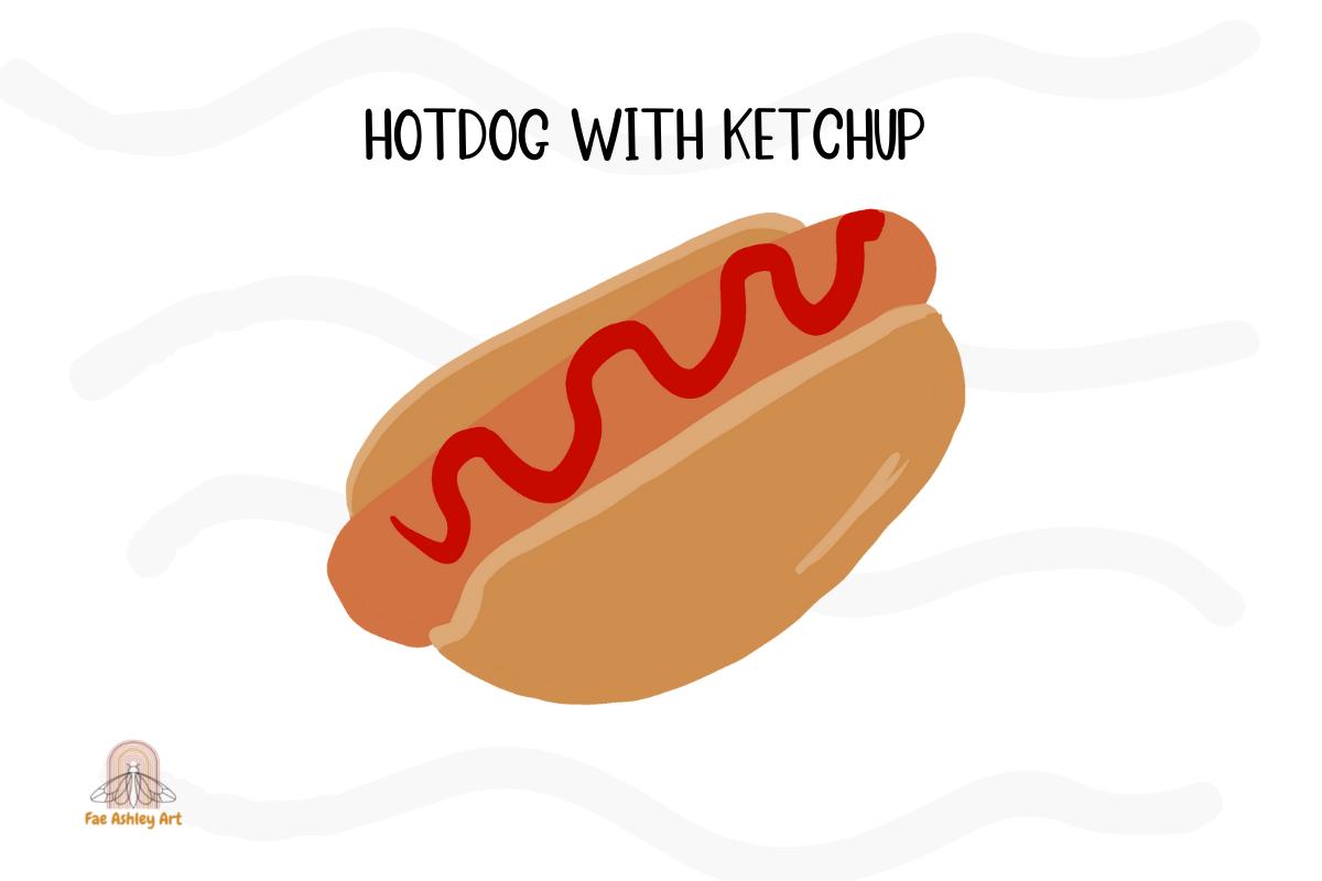 Hot Dog in Bun with Ketchup Illustration