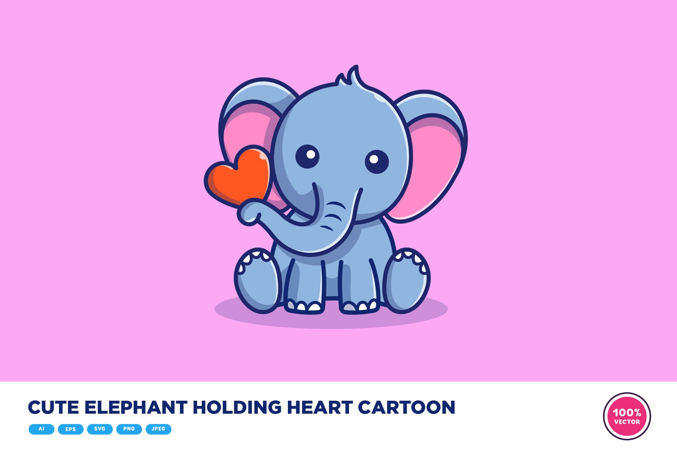 Cute Elephant Holding Heart Cartoon