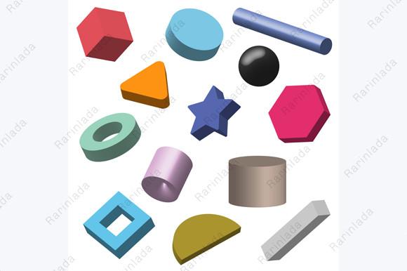 Set of Multicolor 3D Geometric Shapes